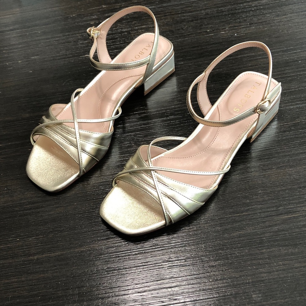 Talbots Metallic Gold Strappy Low Block Heel Sandals